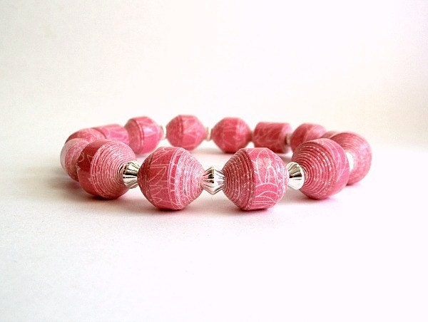 Salmon Pink PAPER BEAD Bracelet - custom sizing, shipping included