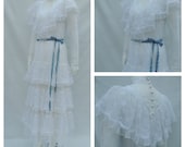 Vtg 70s Gunne Sax Edwardian Revival Tiered Lace Wedding Dress sz s/m