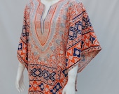 Vtg 70s Dashiki Angel Sleeve Tunic Top in Rare Colors sz s/m