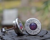 Bullet Earrings stud or post steampunk, nickel silver Winchester .38 special with Swarovski crystals