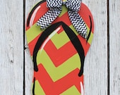 Chevron Flip Flop Wooden Door Hanger Art- Patriotic Peacock Original