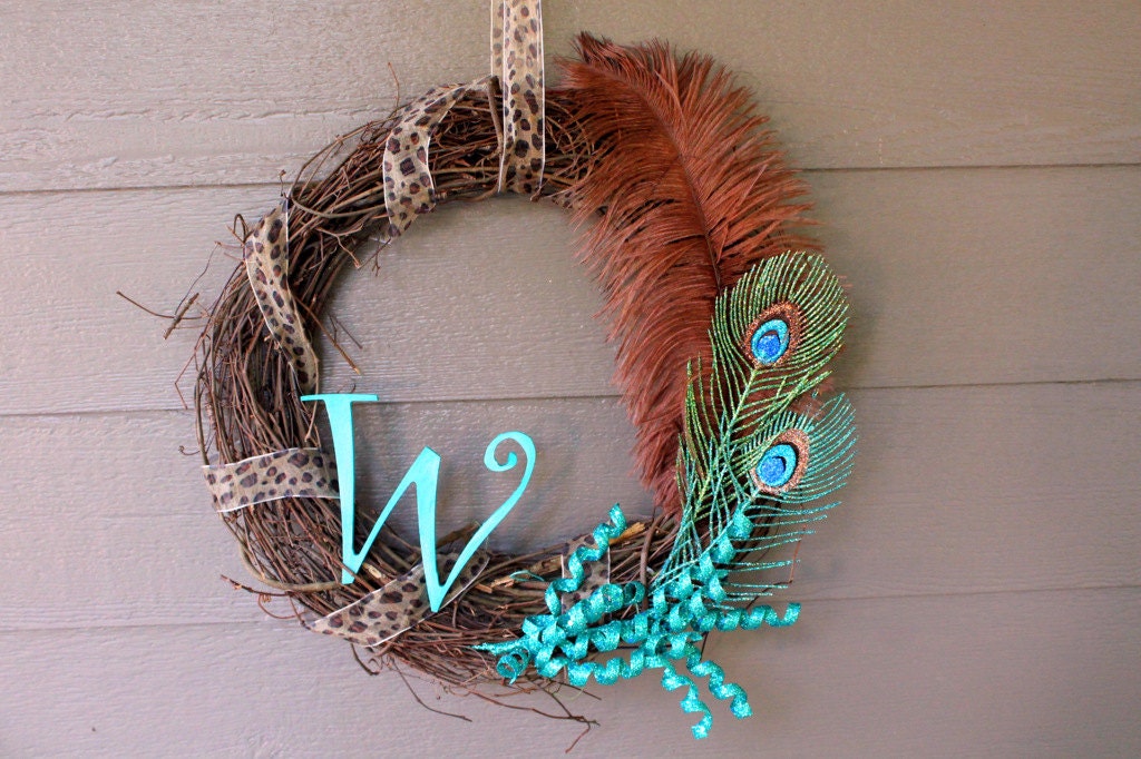 Monogram Initial Peacock Wreath- 18 Inch
