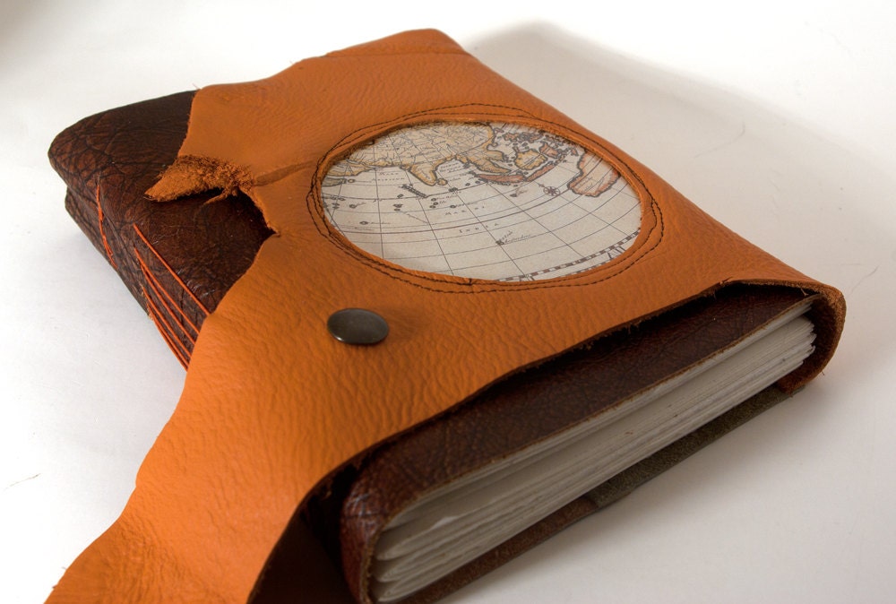Wanderlust Leather Journal or Sketchbook (lg)  -India and Southeast Asia