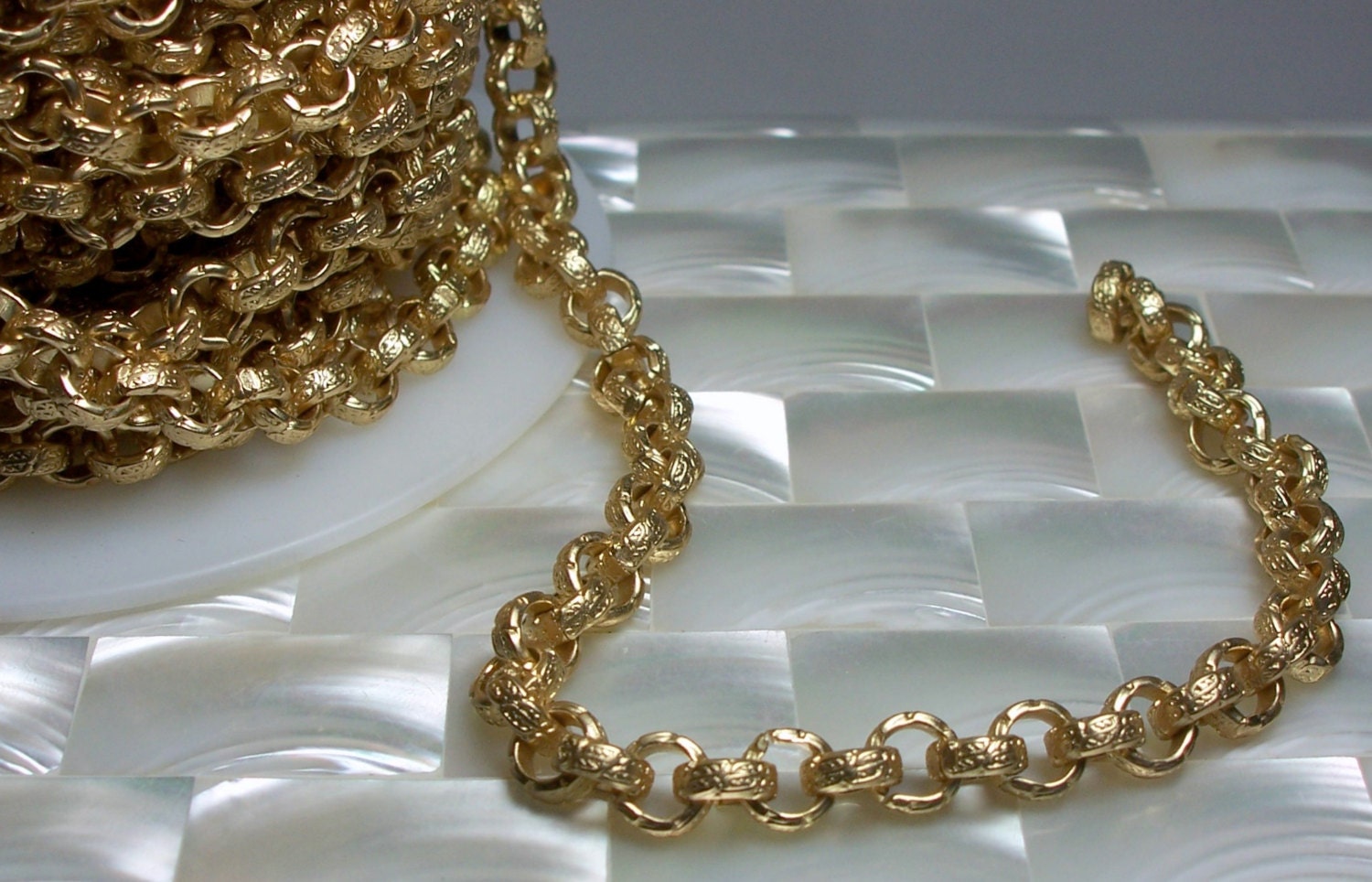 Chain Rolo Link Matte Gold plated Embossed Decorative Nickel Free Brass chain one foot