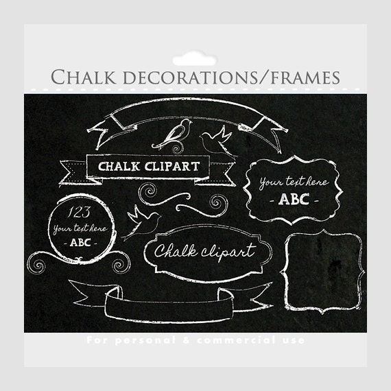 Chalk clipart - frames, flourishes, decorative frames, birds, swirls, banners, for personal and commercial use for invitations scrapbooking