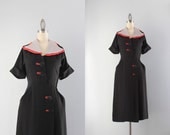 40s Dress / Vintage 1940s Rayon Day Dress / Forties Black Dress