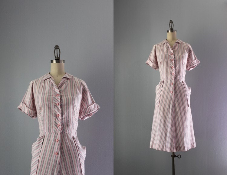 50s Dress / Vintage 1950s Cotton Day Dress / Plus Size Fifties Dress