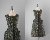 50s Dress / Vintage 1950s Sundress / Fifties Black Floral Cotton Day Dress