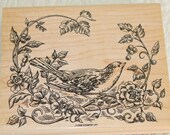 Stampin Up, Avian Toile, Bird, Flowers, retired stamp, wood mounted rubber stamp