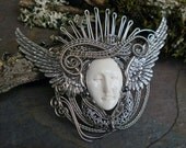 Queen of the Angels Carved Face with Wings Goddess