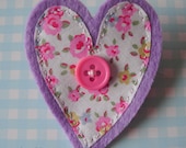 Pretty purple and floral heart felt brooch with  button detail