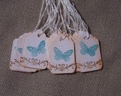 Shabby rustic prim Butterfly Scroll handstamped vintage style gift price hang tags Set of 25
