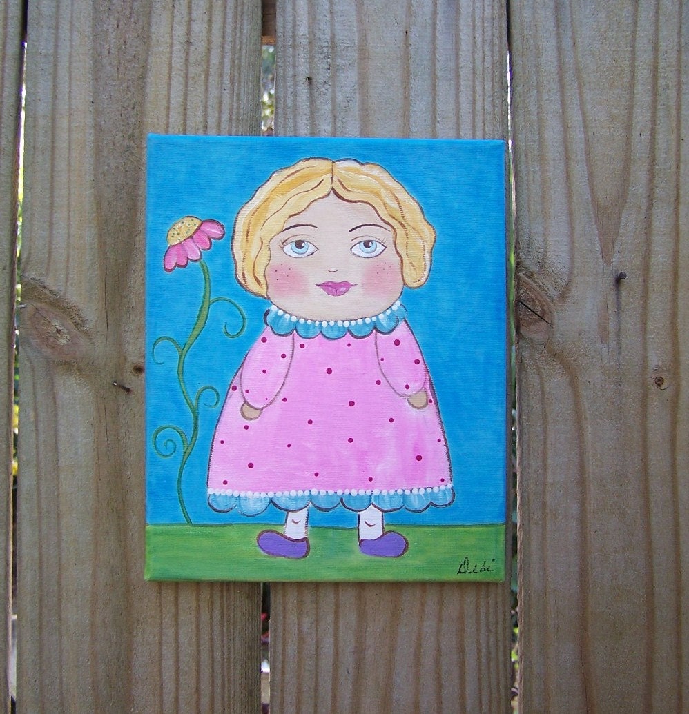 Folk Art Girl Child Original Painting Kids Nursery Art