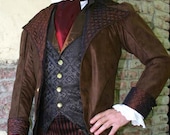 Chocolate Brown Tapestry Cloth  Steampunk Frock Cutaway Swallowtail Wedding Jacket