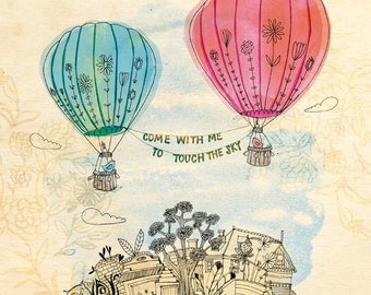 Touch the sky art print - Sweet William illustration 13x19 inches