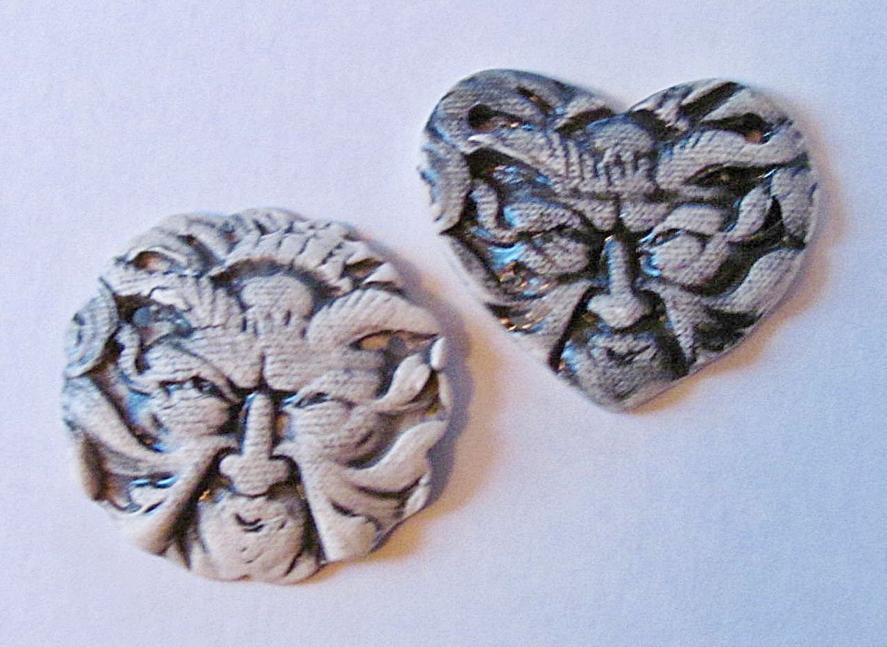 craft supply: handmade pendant spring nature Green man   design     stoneware clay focal15 per cent Off