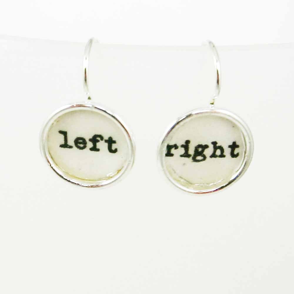 Left and Right Earrings, Resin Earrings, Geek Chic Earrings, Humorous Earrings, Word Earrings, Kitsch Earrings, Steampunk Earrings