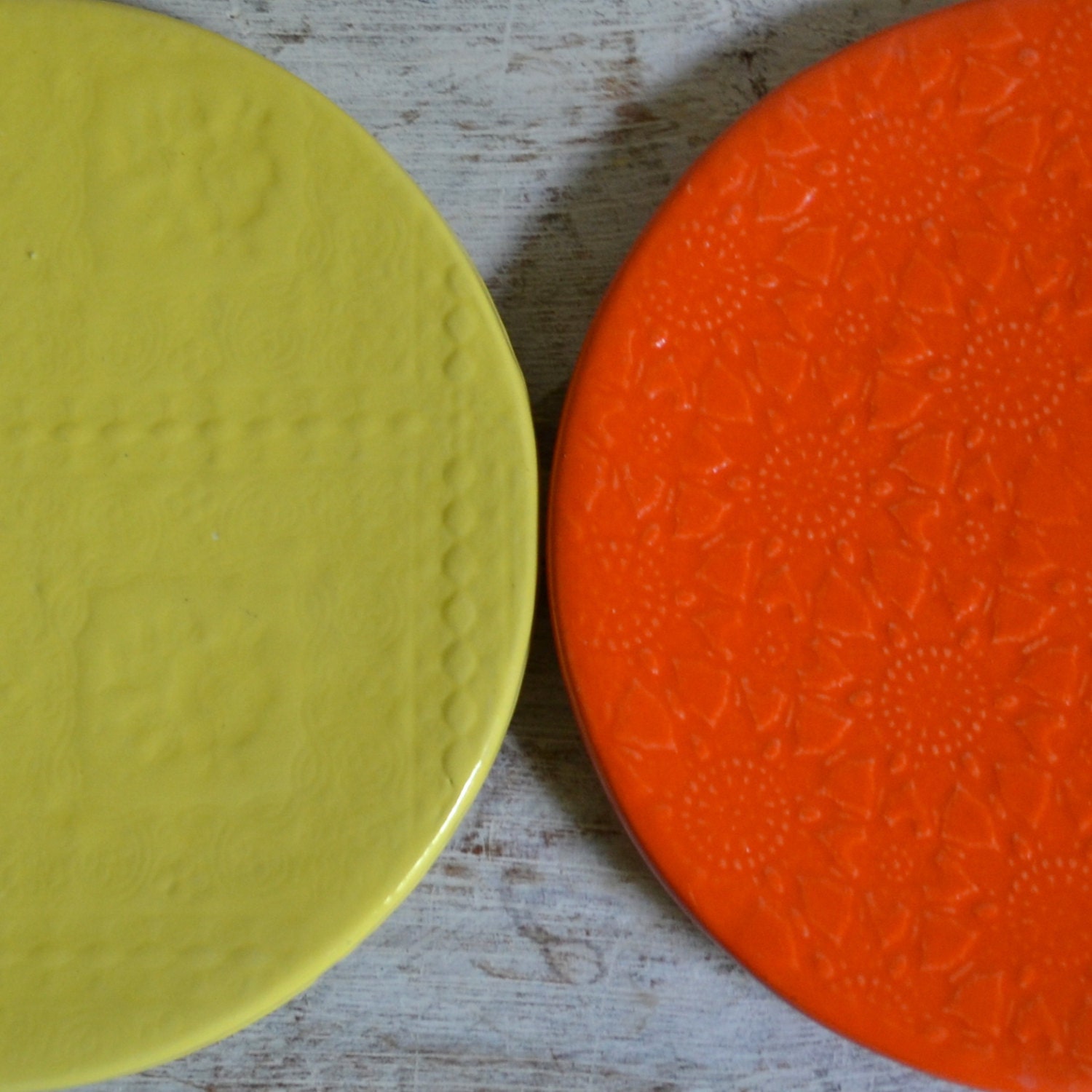 2 Breakfast Plates - Yellow and Orange - 2 small plates - Wobbly Plates Series