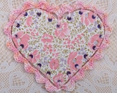 Mothers Day or Birthday Card - Heart Shape Vintage Wallpaper and Hand Crochet Edge With Decorative Label Card