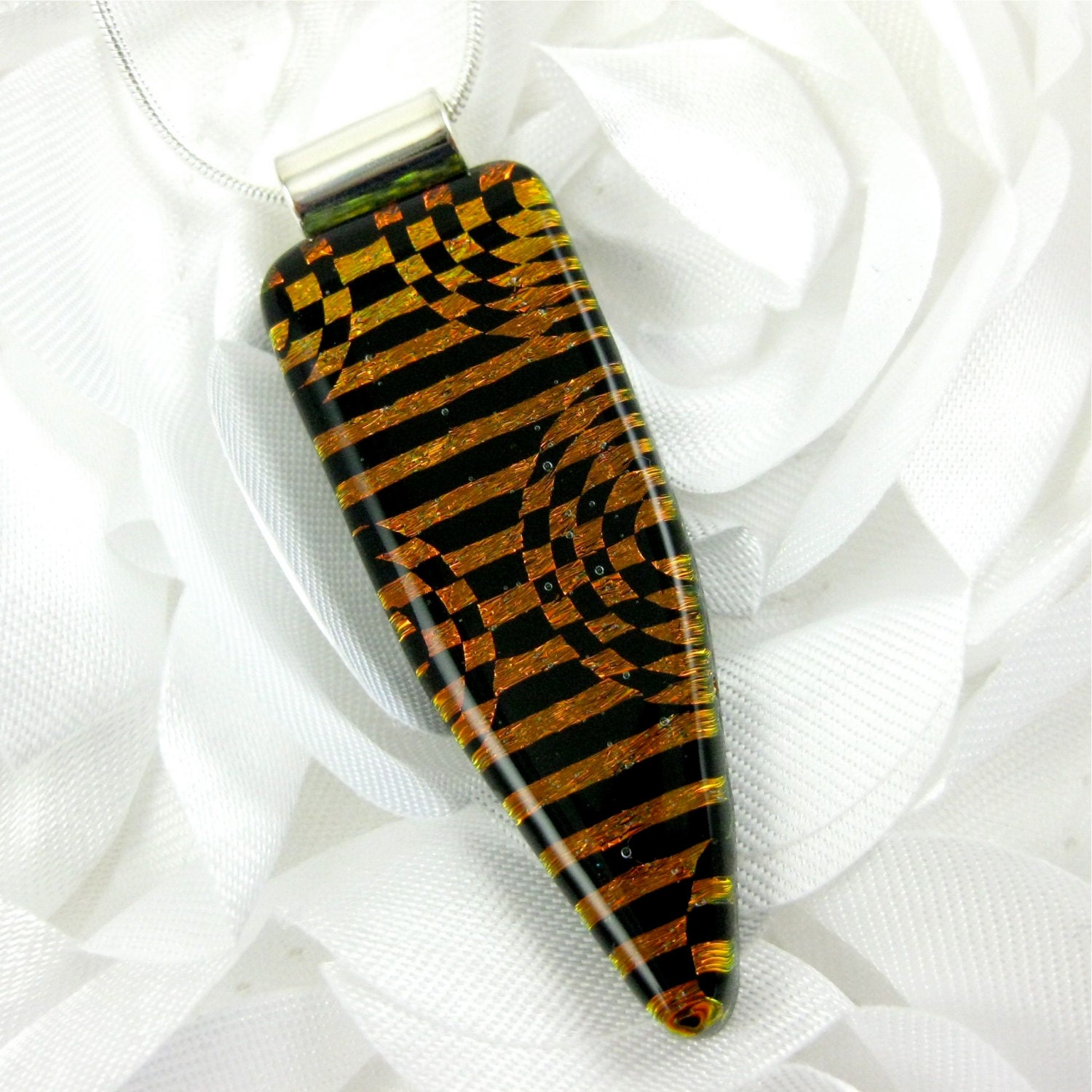 Geometric Dichroic Glass Pendant Black and Brown Fused Glass Jewelry