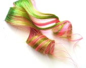 Human Hair Extensions - Watermelon Light Lime Green and Bubblegum Pink - streaks accents pink - SALE 15% OFF