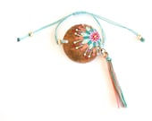 Hand Painted Leather Bracelet - adjustable- tassel detail