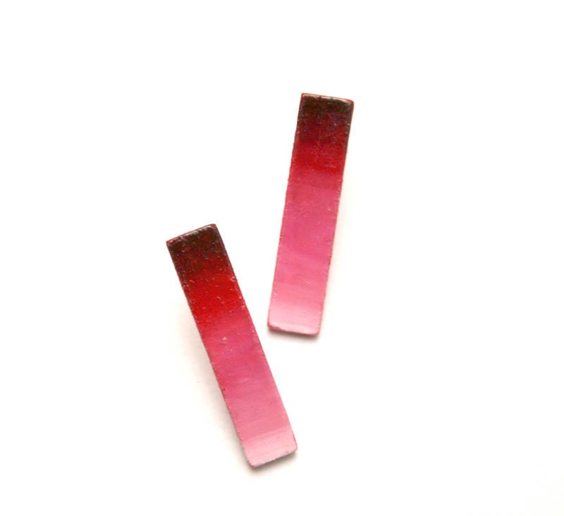 Ombre purple and pink hand painted stud earrings. Sterling silver posts. Minimalist earrings.