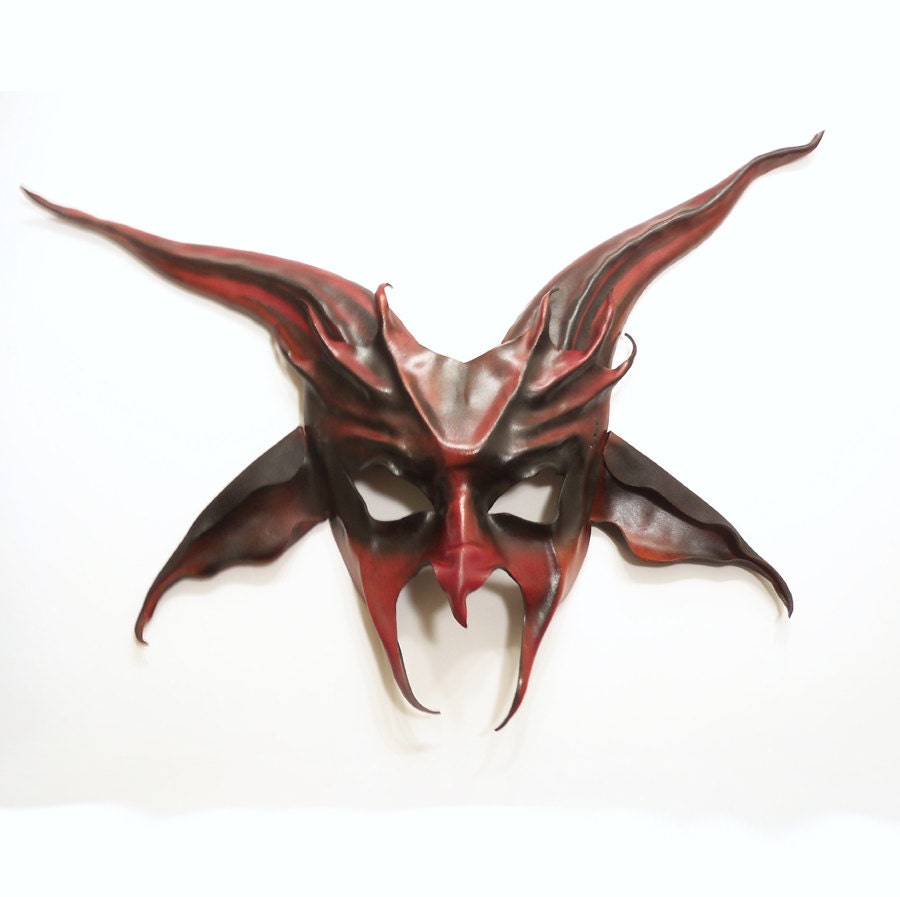 Devil Goat Leather Mask red and black  Krampus Baphomet Pan