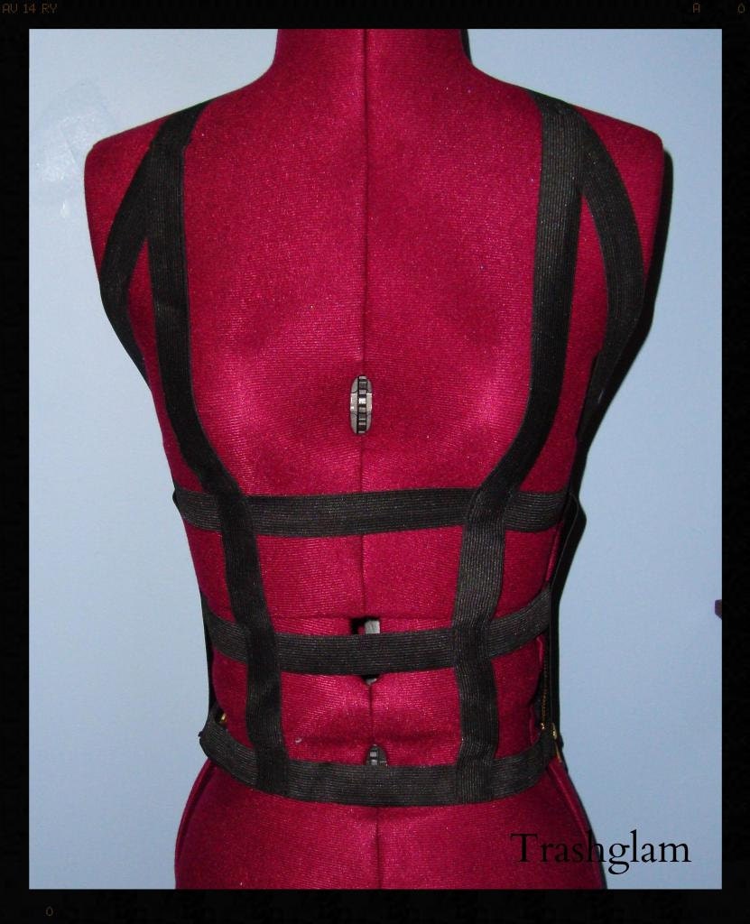 Trashglam STEAMPUNK punk goth Elastic VEST bustier BANDAGE harness Costume Urban