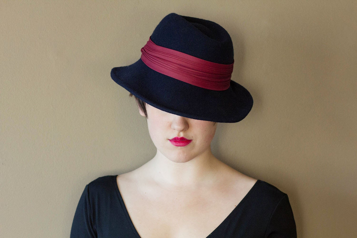 Navy Blue Vintage Wool Fedora