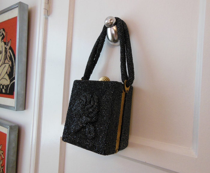 50s purse / Vintage 1950's Heavily Beaded Box Purse