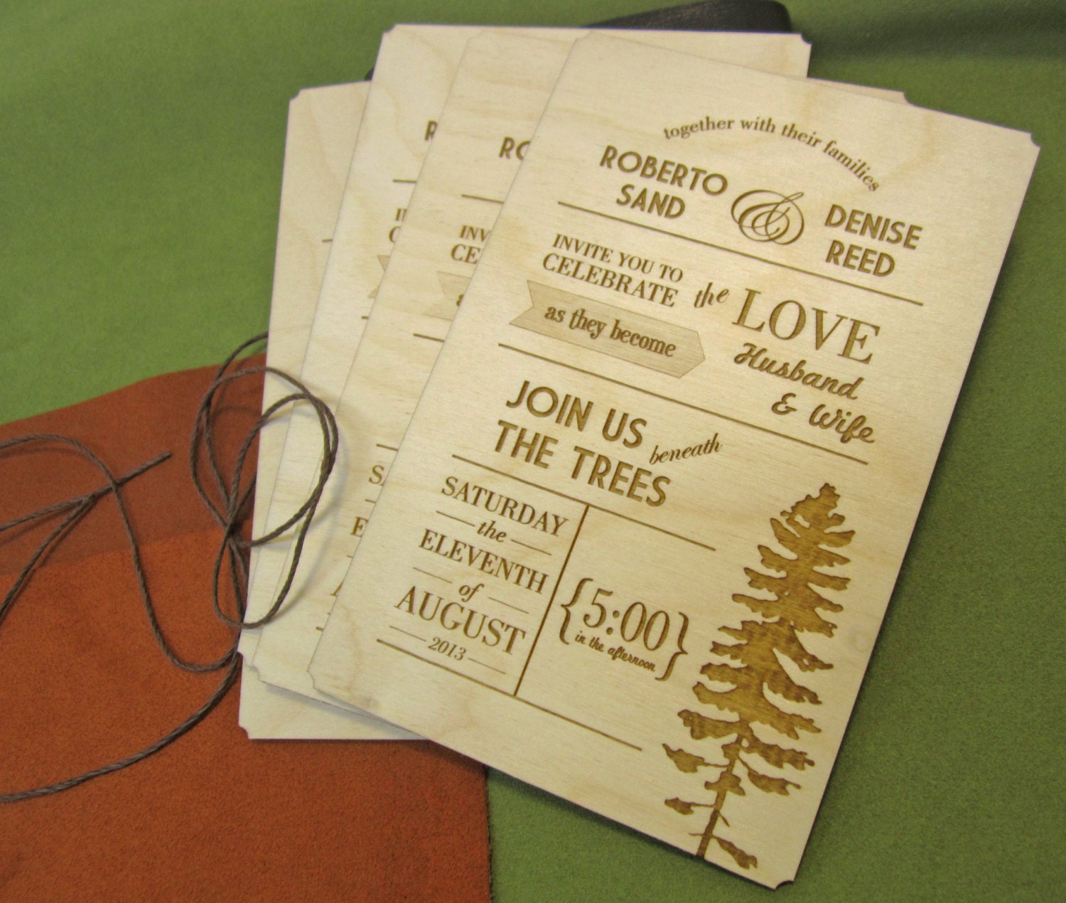 Engraved wood invitations - Wedding, Birthday, Bar Mitzvah, Birth Announcement, etc.