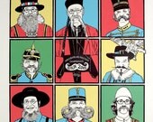 Beards of the World - Linocut and screenprint