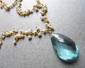 Something Blue Statement Necklace with Pearls and Aqua Quartz Bridal