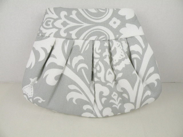 Pleated Clutch  Evening Bag  Purse  Wedding  Bridesmaid  OZBORNE  in Storm and White