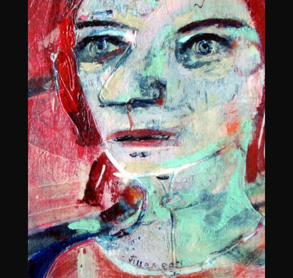 outsider EMERY original encaustic painting 'the time always arrives'
