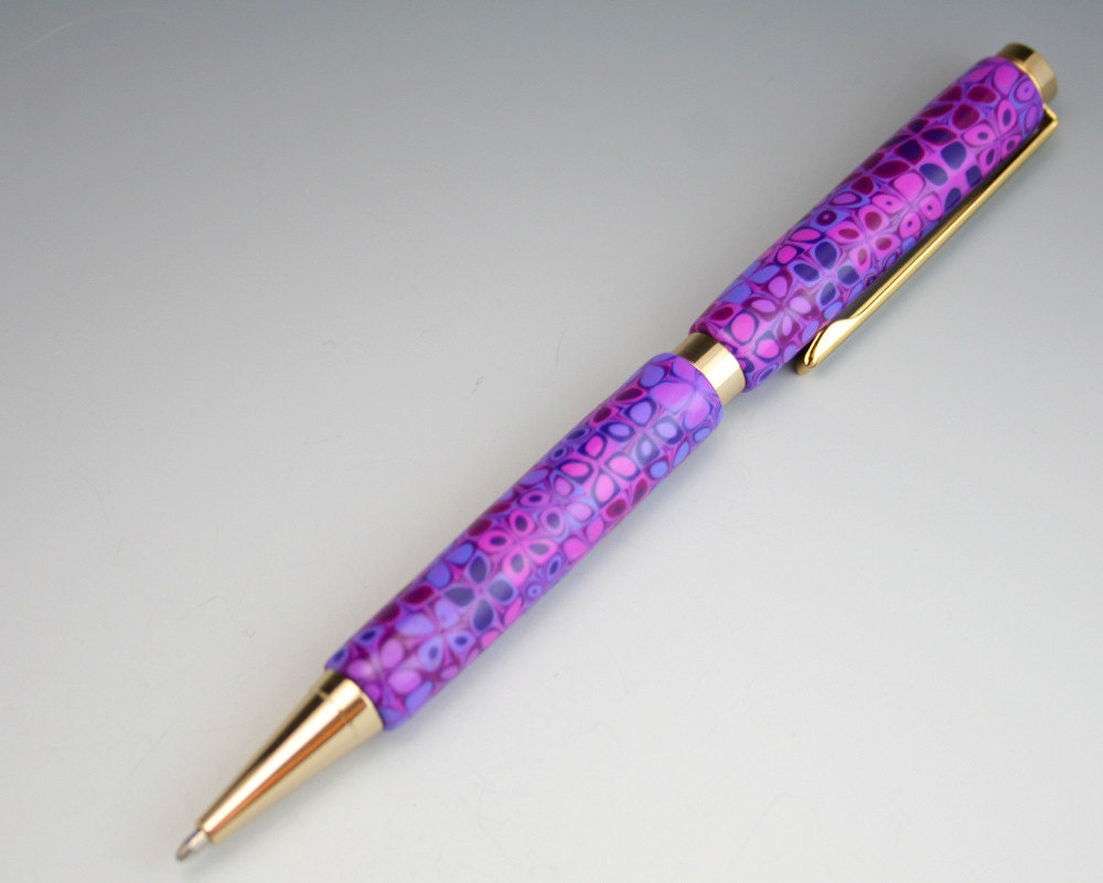 Purple Pen in Flower Pattern Polymer Clay