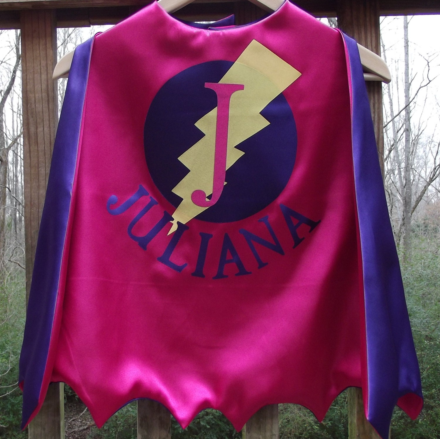 SUPERHERO CAPE With name Personalized Zig Zag Or Straight Bottom CapeSuper Hero cape with Lightning Bolt