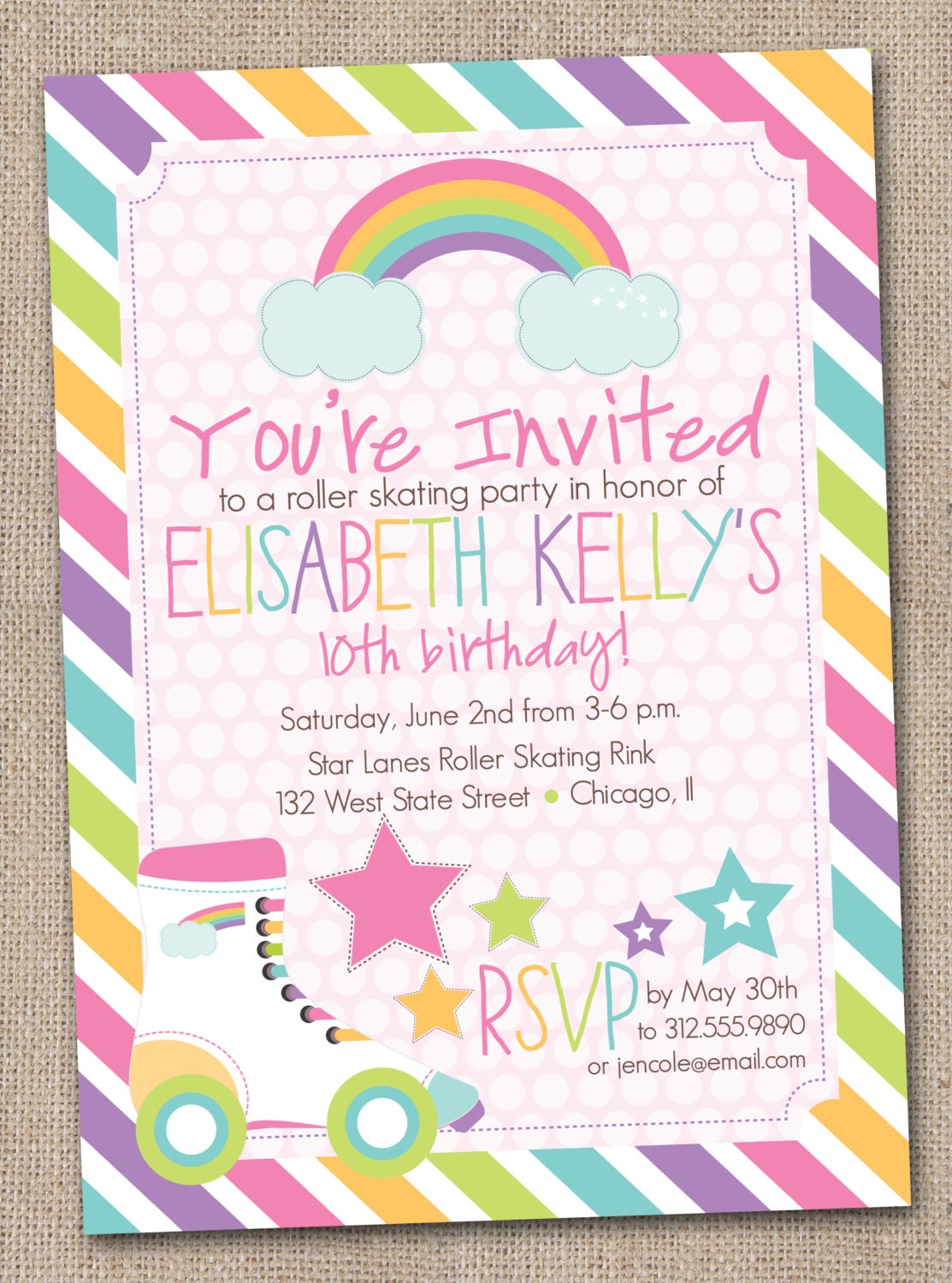 Roller Skating Party Printable Birthday Party Invitation Digital File