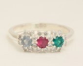 Mother's ring 14K White Gold Ring with 3 Birthstone Setting