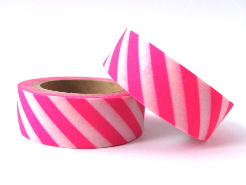 Washi Tape - Neon Pink Stripe - 15mm x 10 metres - High Quality Masking Tape
