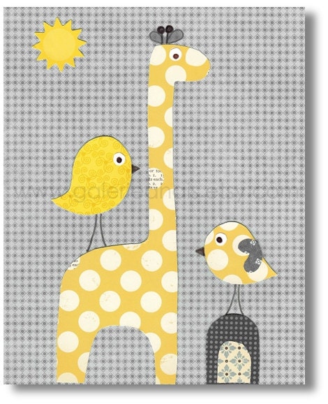 Nursery art print, nursery decor, baby nursery print, kids art, kids room decor, birds, giraffe, Sunkissed 8x10 print from Paris