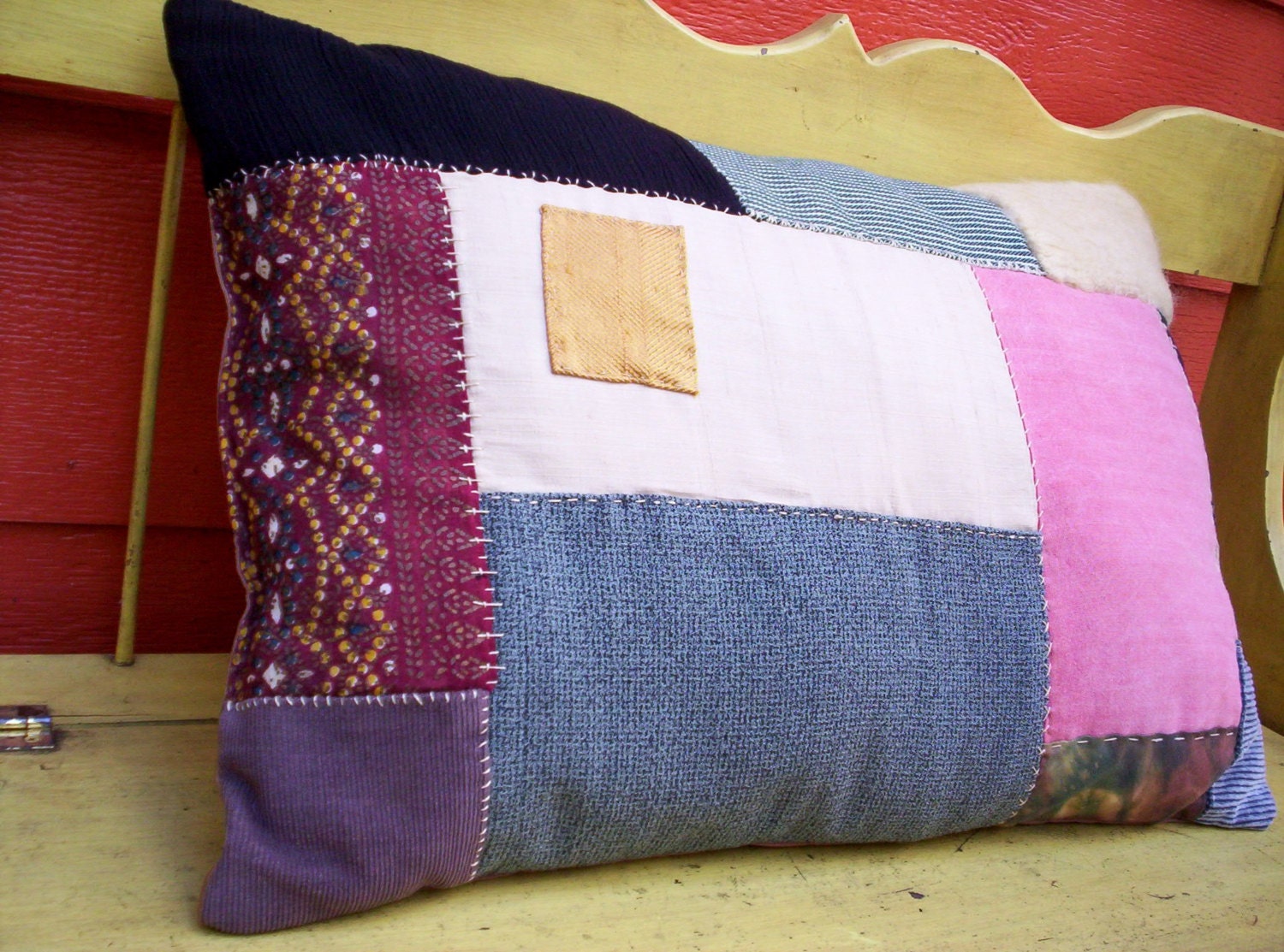 PATCHWORK PILLOW Hand Stitched Bohemian Hippie