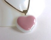 Pink and White Fused Glass Heart Pendant