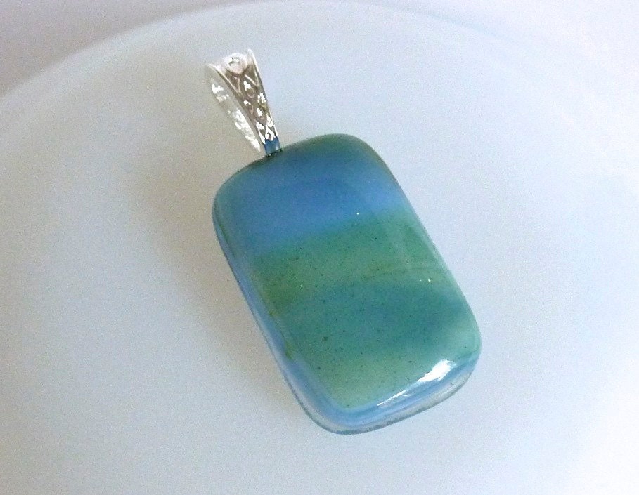 Fused Glass Pendant in Streaky Blue and Green