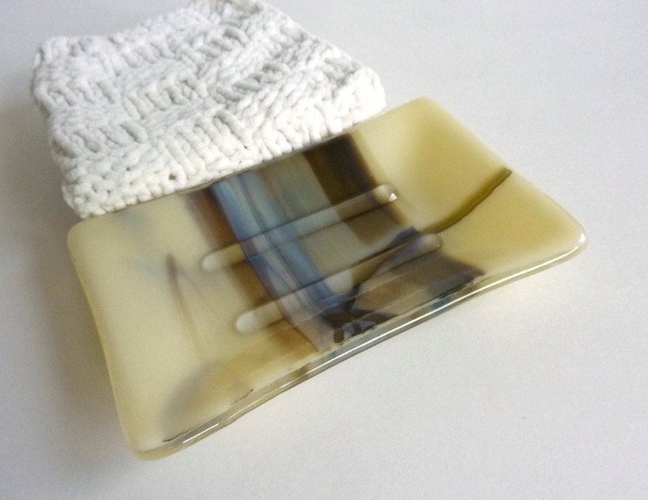 Large Soap Dish in French Vanilla Streaky Fused Glass