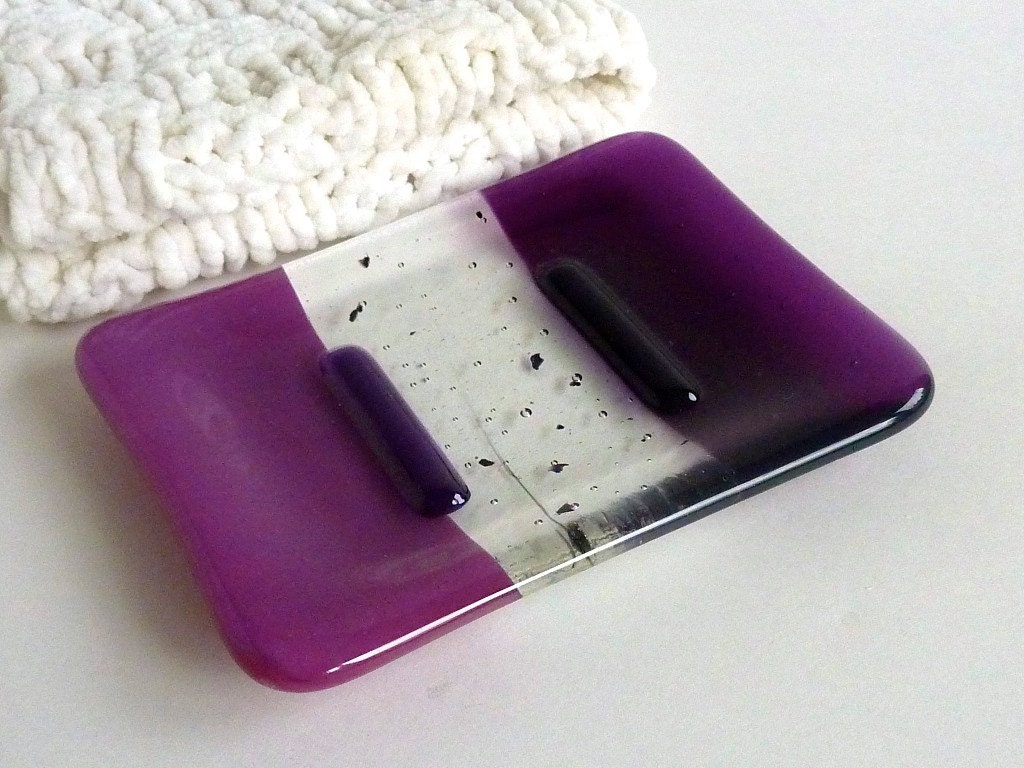 Glass Soap Dish in Plum and Violet