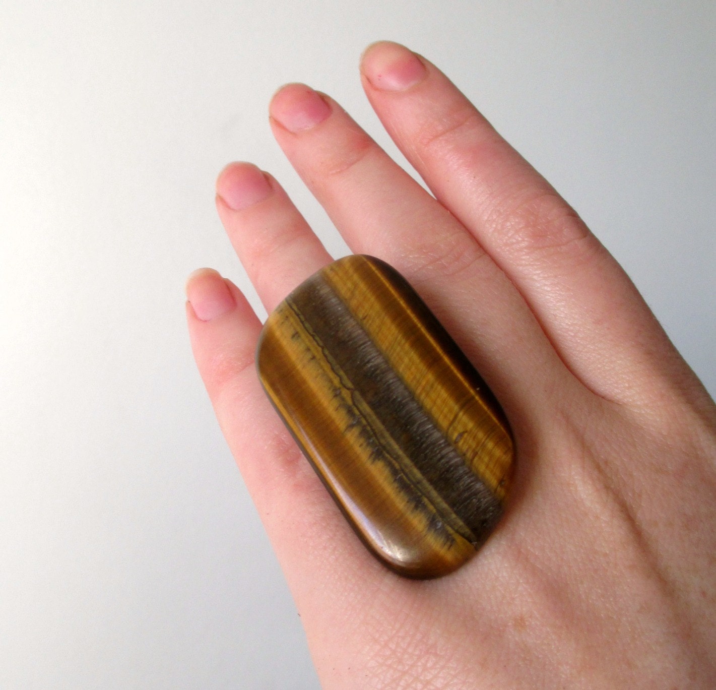 Adjustable Tiger Eye Stone Statement Ring
