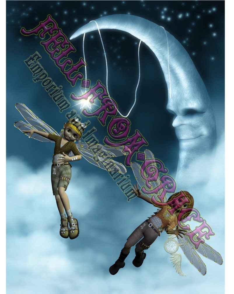 A3 print on quality canvas texture paper - Steampunk fairies for kids v1 - signed, and with UV protective varnish