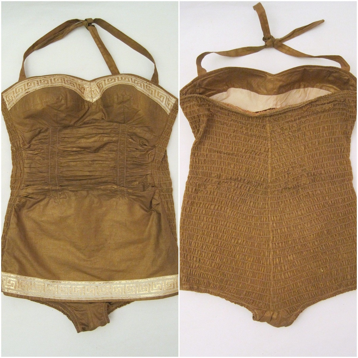 50s Swimsuit Vintage Pin-up Greek Goddess Bathing Suit S M